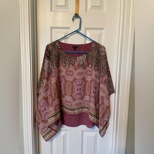 New Directions Paisley Poncho Blouse - Pink and Brown